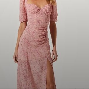 Front Slit Milkmaid dress in pink fuchsia from ASTR the label